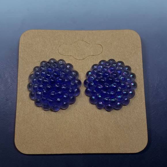 Vintage 1980's Blue Ombre Acrylic Lucite Cluster Pierced Earrings Avant Garde - Picture 6 of 6